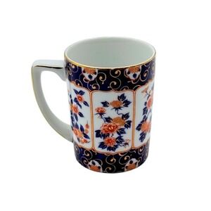 Vintage Kutani Japan Imari Style Porcelain Mug Blue Orange Gold Floral